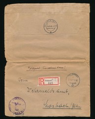 Germany WWII 1942 Registered Feldpost Cover R Label 645 Mosbach Military Mail