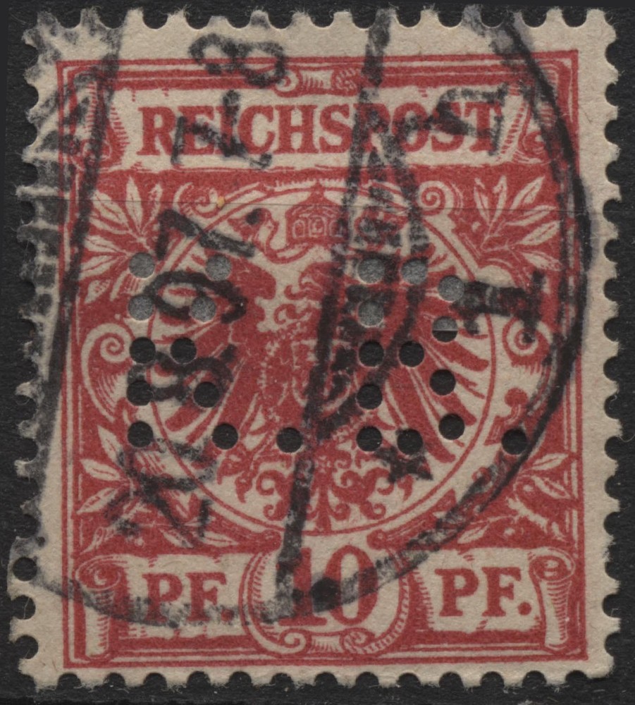 Germany 1889 48 10pf carmine eagle, perfin „K.B.“, used
