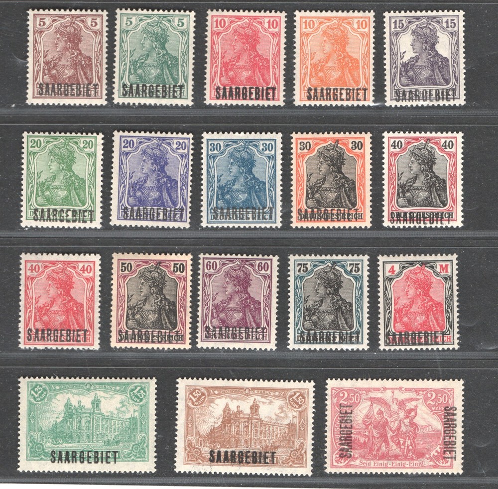 GERMANY SAAR SAARGEBIET 1920 GERMANIA OVERPRINT SET SCOTT 41-58 PERFECT MNH