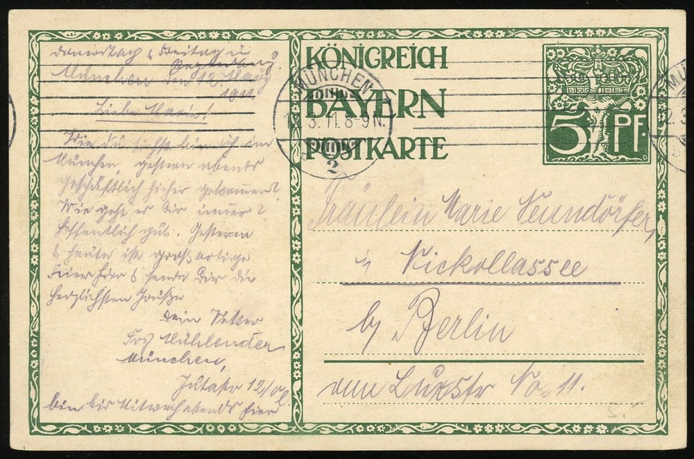 Germany Bavaria Munich to Berlin Translated Stationery Postal Card 1911 Europe
