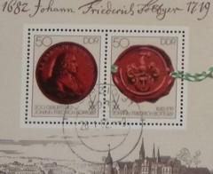DDR Miniature Sheet Johann Friedrich Bottger Red 50 Postmarked Saxony VF Used