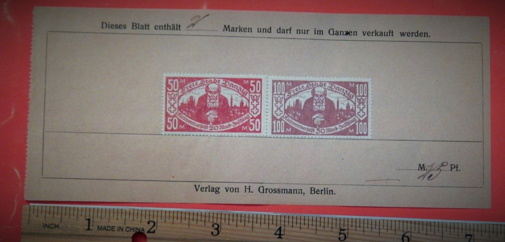 Germany Stamps Kleinrentnerhilfe Danzig RARE100 & 50 Mark 1923 UNCANCELLED STAMP