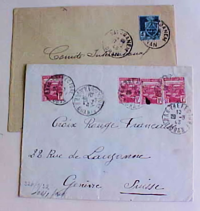 GERMAN POW CENSORED 2 DIFF. COVERS 1943 ALGERIA TO GENEVA RED CROSS