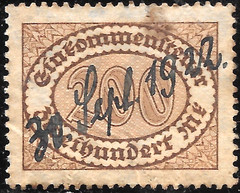 1920 Germany Weimar Rep.Infl.200 MK Income tax Revenue Steuermarken 30.Sep.1922