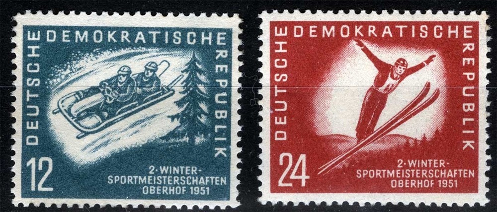 DDR Sc 76-77 Multicolor 12pf-24pf 1951 MNH Original Gum Set