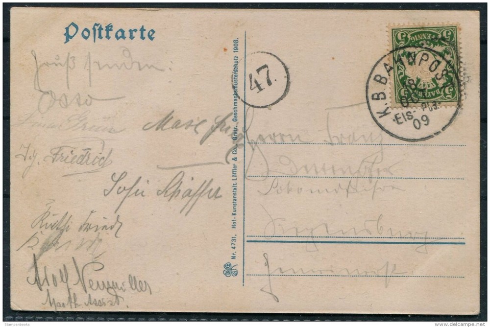 1909 Germany Bayern Arber picture postcard, K.B. Bahnpost Railway