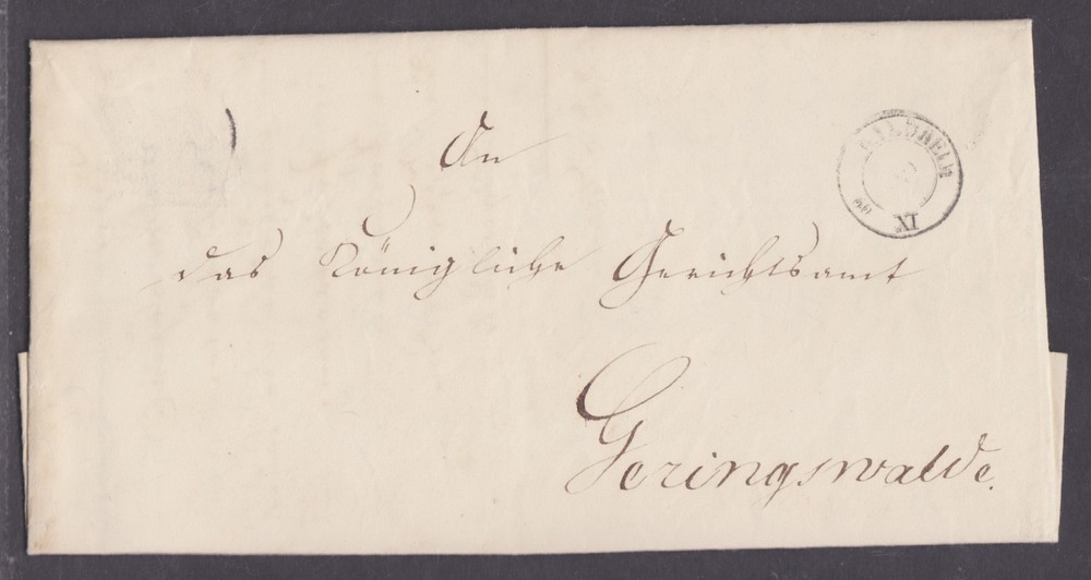 Germany, 1860 Stampless SFL WALDHEIM-GERINGSWALDE w/ impressed Revenue Stamp, VF