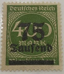 Germany Deutsches Reich 75 saufend Overprint 400 mark Postage Stamp OG NH 1923