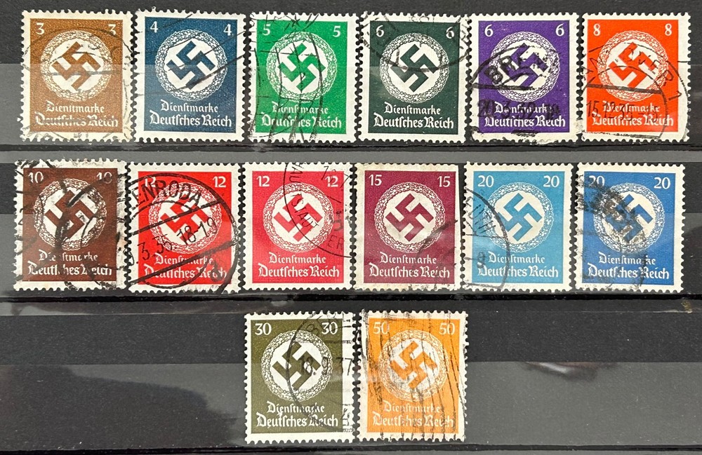 1934 – 1945 German Stamps Lot of 14 Officials different stamps Swastika used/921
