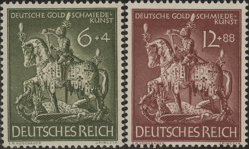 Stamp Germany Mi 860-1 Sc b247-8 1943 WW2 Fascism Goldsmith Knight Saint MNH