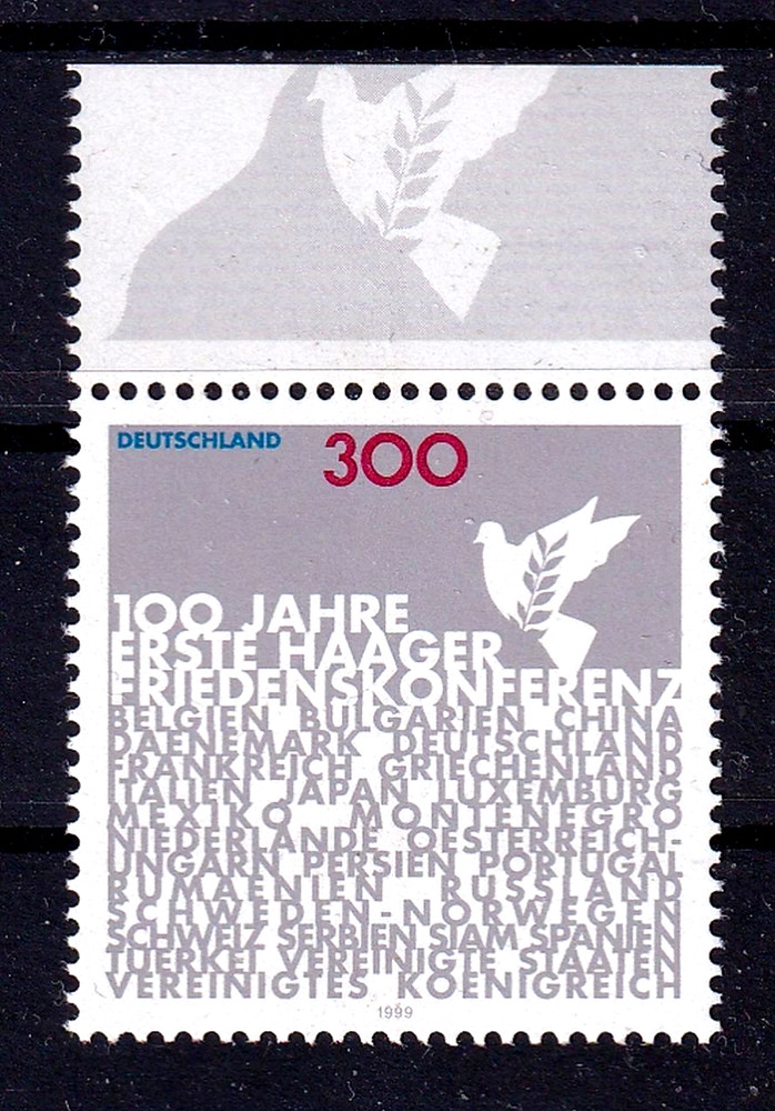 Germany 1999 Hague Peace Conference Peace Dove Top Margin Michel 2066 Postfrisch