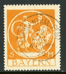 Germany States 1920 Bavaria 5 Mark Orange Scott #252 VFU F462