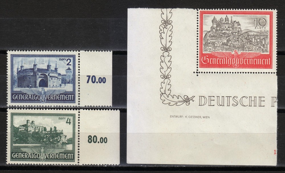 Poland German Occupation 1941 Mi 63-65Br/ul Sc N73-N75 Architecture of Cracow **