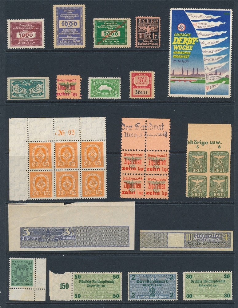 Lot Stamp Germany Poland Revenue WWII HJ Cigar Import Volkswagen Tabacco MNG MNH