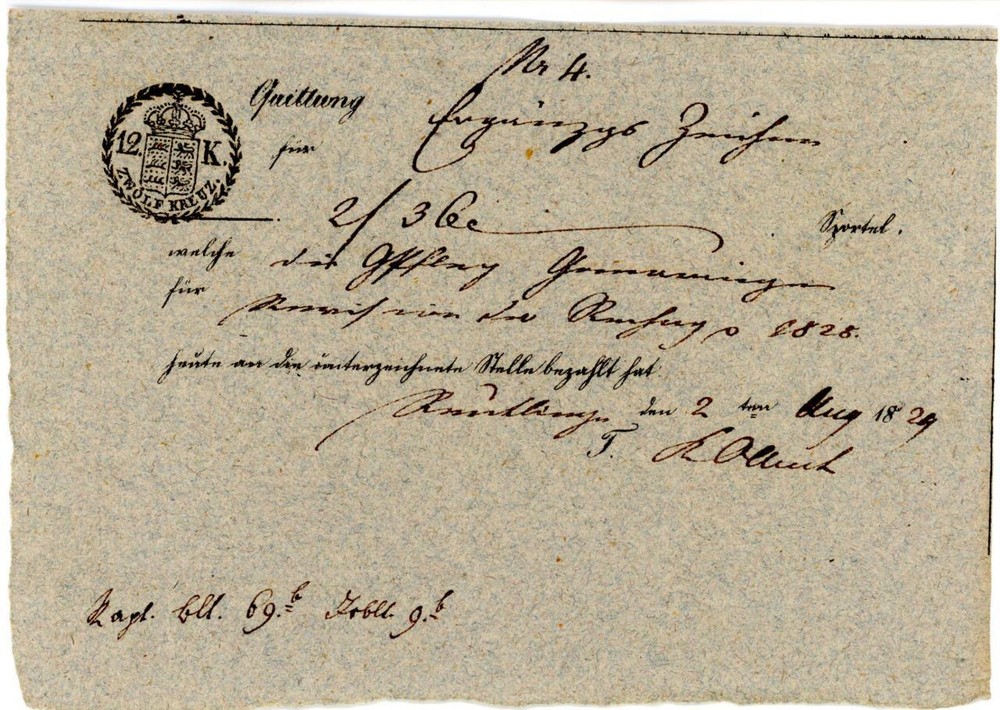 Germany Württemberg document receipt stamped paper 12 K revenue fiscal