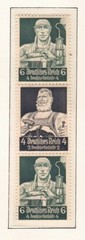 Germany – 1934 ZdMiNr. S222, 6pf+4pf+6pf miner/blacksmith, se-tenant strip of 3