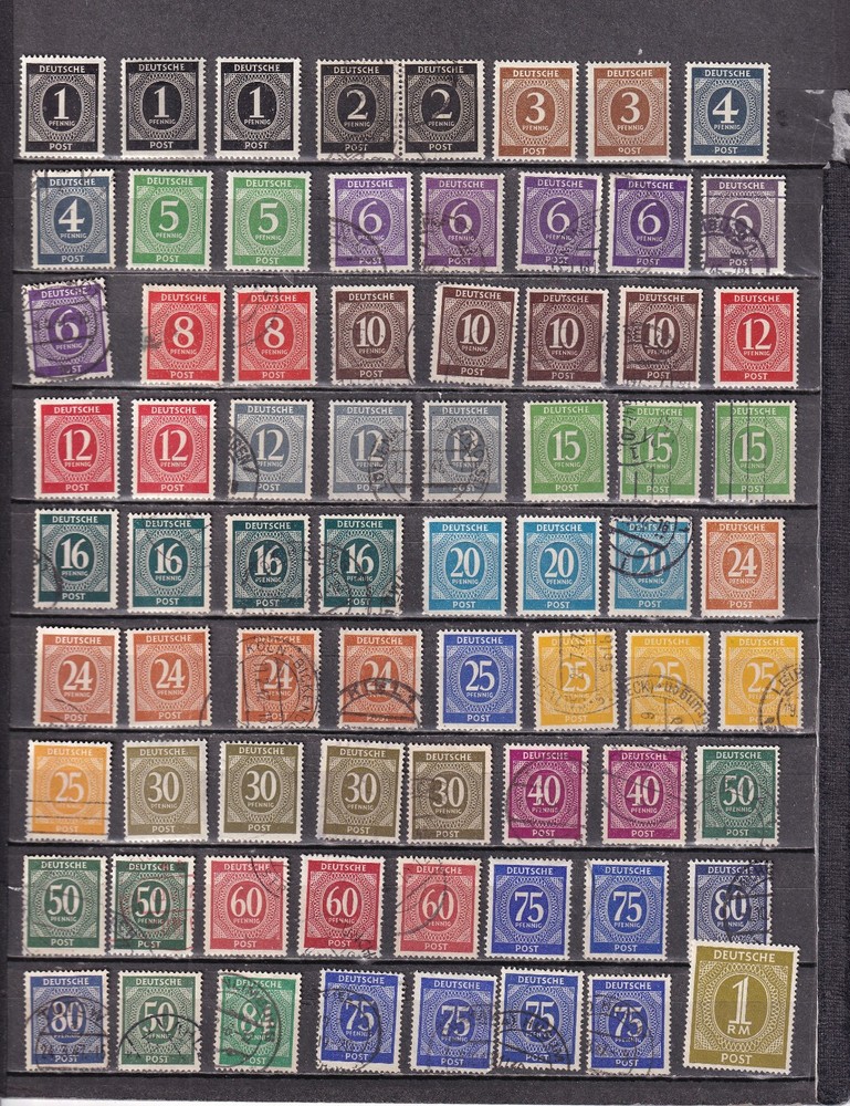 Germany lot of 72 MNH MH & used Numeral stamps cancels locations dates