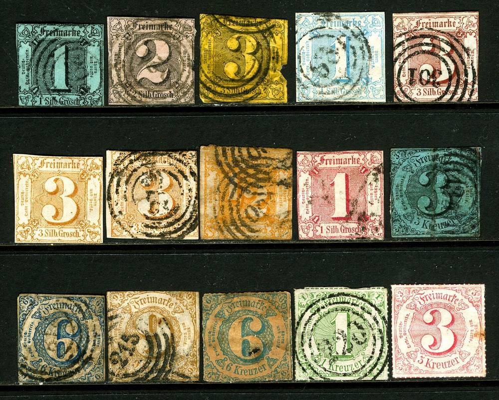 Thurn and Taxis #5 / #61 1852-1867 Assorted German State Numeral Issues 15 Items