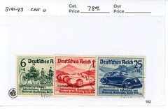 GERMANY SCOTT 141-3 USED NURBURGRING AUTO RACES STAMPS CAT $78.00 (LOT 3267)