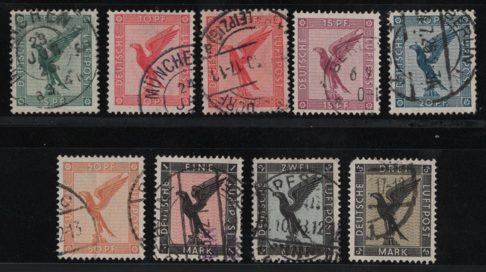 GERMANY 1926-1927 AIR MAILS SCOTT #C27-C34 COMPLETE USED F-VF