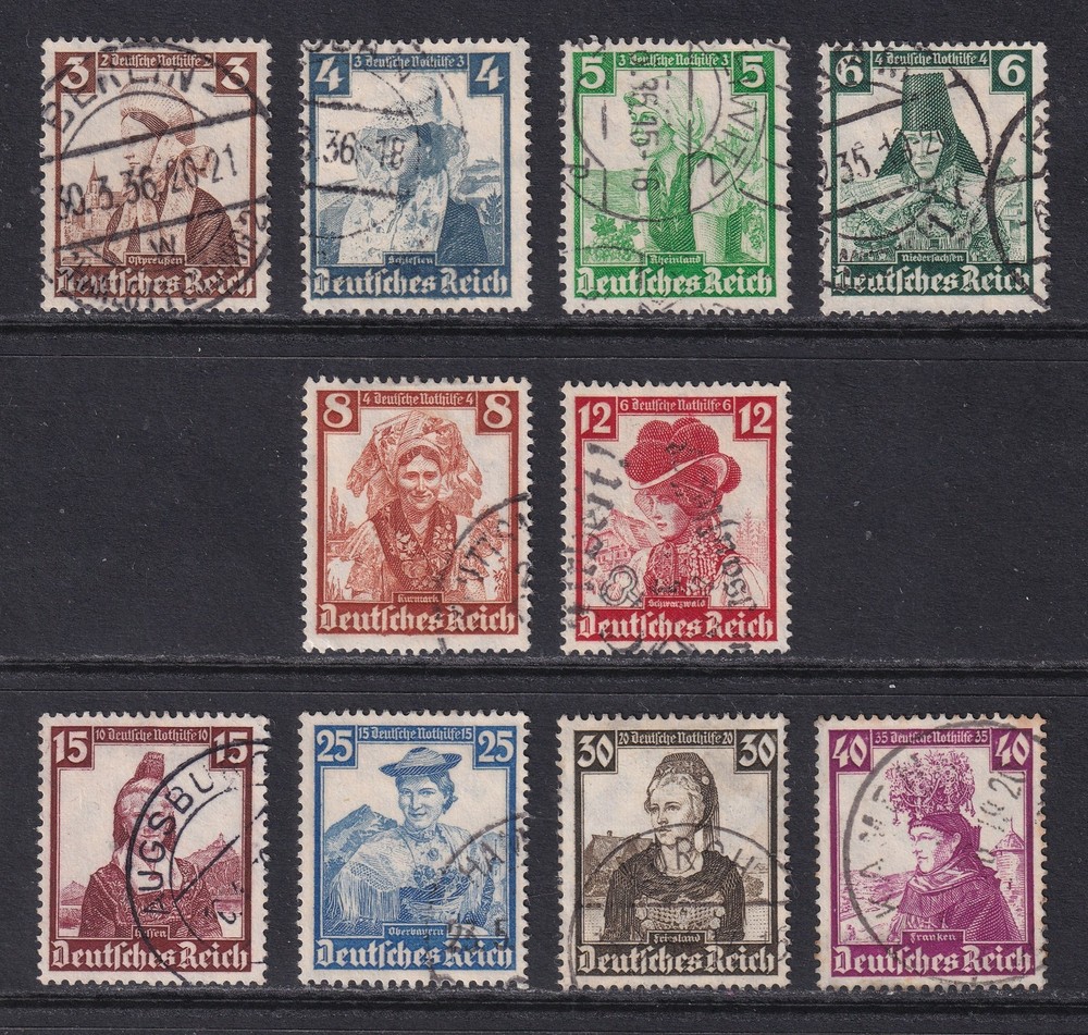 GERMANY 1935 Costumes Welfare Fund set of 10 SG 585-594 Used (CV £75)