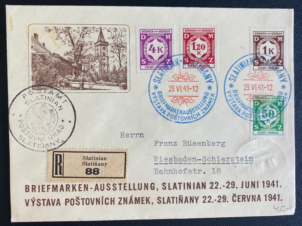 1941 Slatinian Bohemia Moravia Germnay First Day Cover To Wiesbaden Germany FDC