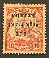 Travelstamps: Germany Togo OP Stamps Kaiser’s Yacht 10pf Used INVERTED OVERPRINT