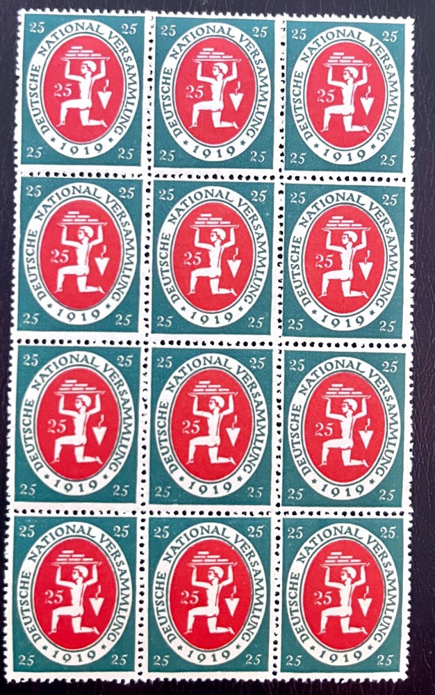 Germany 107 / 1919-1920 25pf Rebuilding Germany Stamps / Block of 12 / MNH