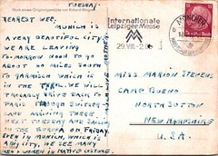 GERMANY 1937 POSTAL HISTORY COLOR PICT MUENCHEN POSTCARD ADDR USA CANC MUENCHEN