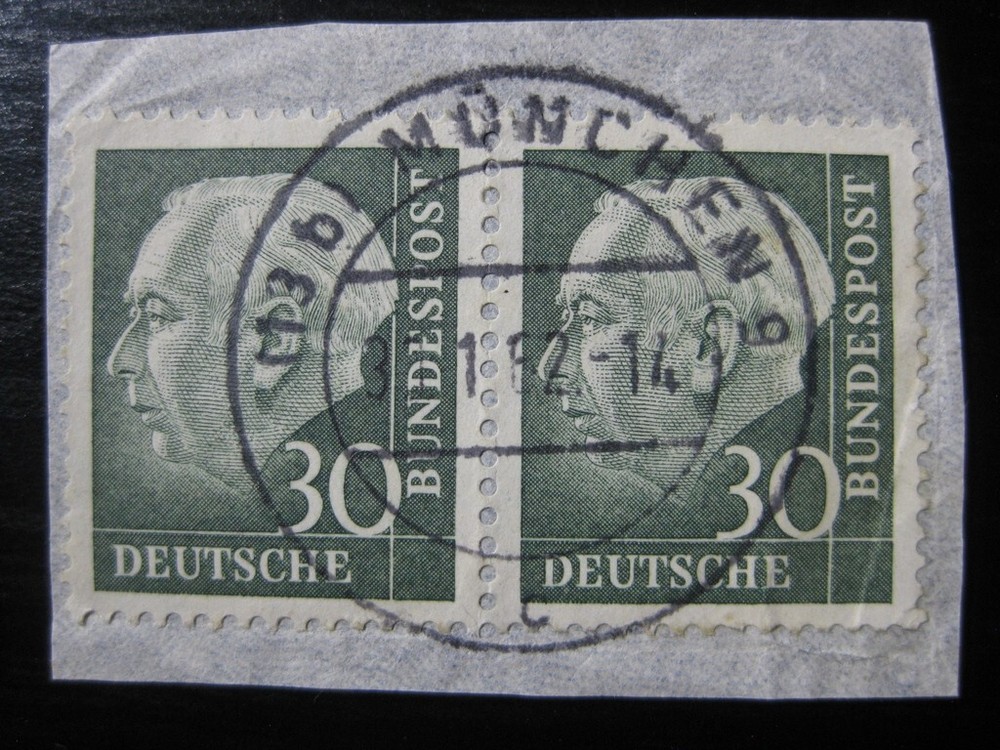 GERMANY Mi. #259 scarce used Heuss stamp pair! CV $145.00