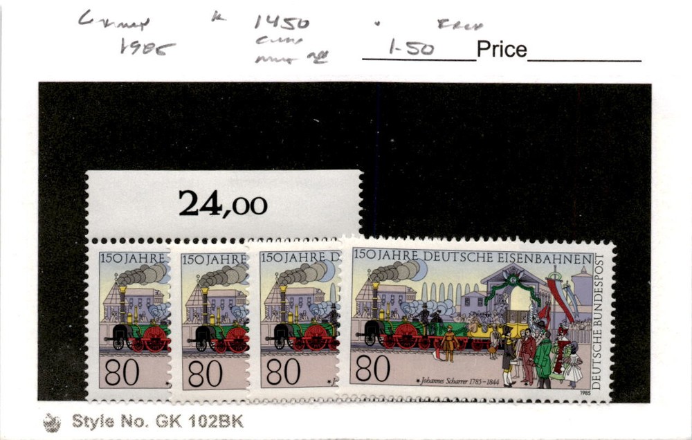 Germany, Postage Stamp, #1450 Lot Mint NH, 1985 Train Nuremburg (AB)
