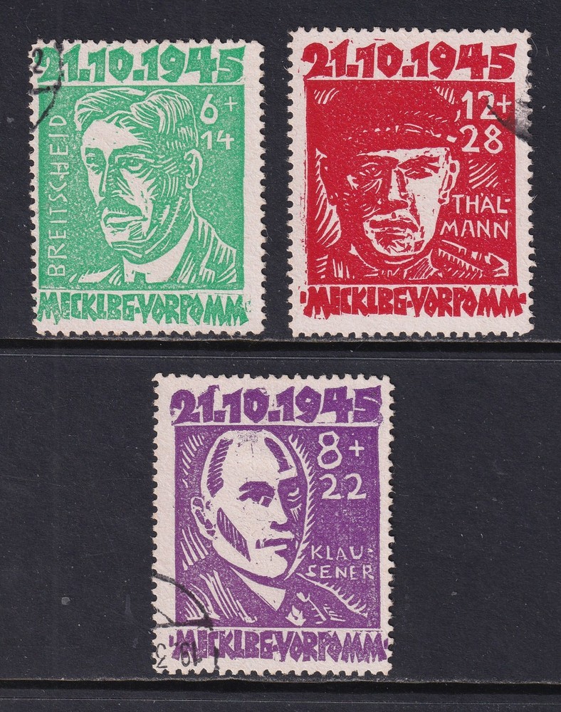 GERMANY 1945 Russian Zone Mecklenburg Heroes set of 3 SG RB13-15 Used (CV £275)