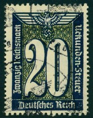 Germany Urkunden Steuer 20 RM Wmk Emblem Used Document Tax Stamp 76242