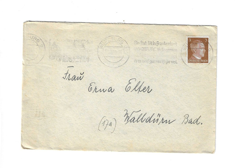 GERMANY Cover sent from Wurzburg to Walldurn – Slogan Cancel