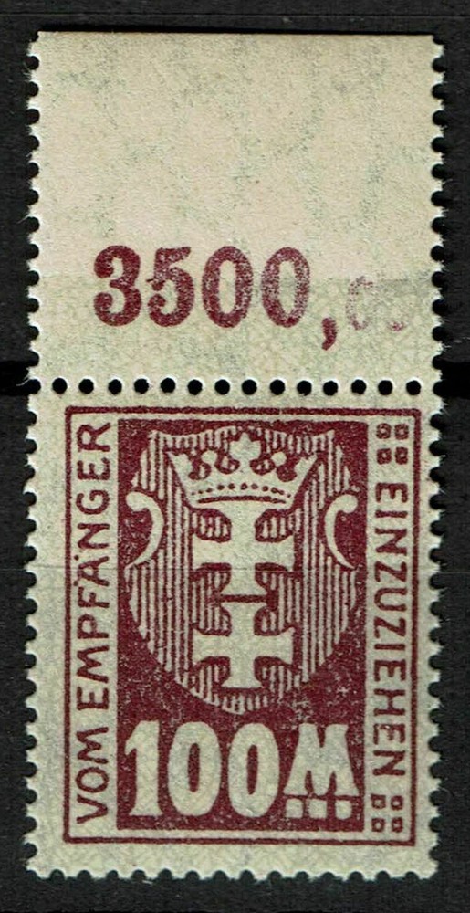 Danzig, Porto 24 X Upper margin MNH, Mi. 2.80