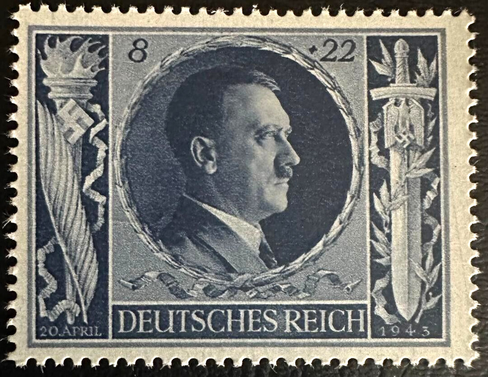 WWII GERMANY 1943 ADOLF HITLER 54TH BIRTHDAY STAMP 8+22 RPF MNH Sc B233
