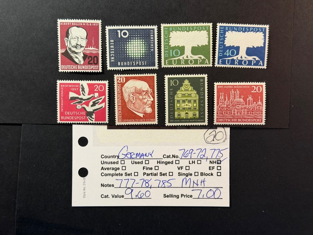 Germany # 769-772, 775, 777, 778, 785 MNH 2024 Scott Catalogue Value $ 9.60