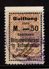 Germany Hoffnungsthal Mid 1900s .5m Quittung Revenue Used / Orange – S56920