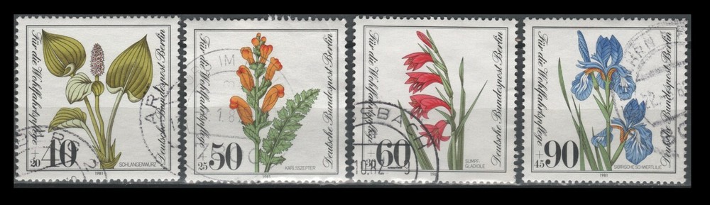 Berlin 9NB171-75 Wild Flowers & Christmas Semi postals (5 USED Stamps, 1979)