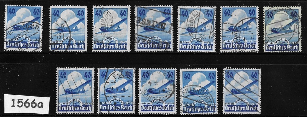 POSTMARKS 12 stamps Sc 469 Airplane Lufthansa air service Third Reich Germany