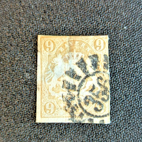 1867-68 German Bavaria Sc #20 – 9Kr Embossed Coat of Arms. Used stamp. Cv$35