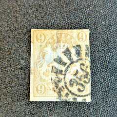 1867-68 German Bavaria Sc #20 – 9Kr Embossed Coat of Arms. Used stamp. Cv$35
