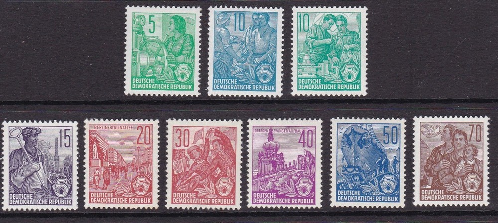 East Germany SG E 310b/19b – u/m – 1957/60 – 5pf – 70pf