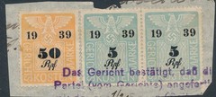 Lot Stamp Germany Poland Revenue WWII 1939 Court Document Fee Strip 2 RM Used