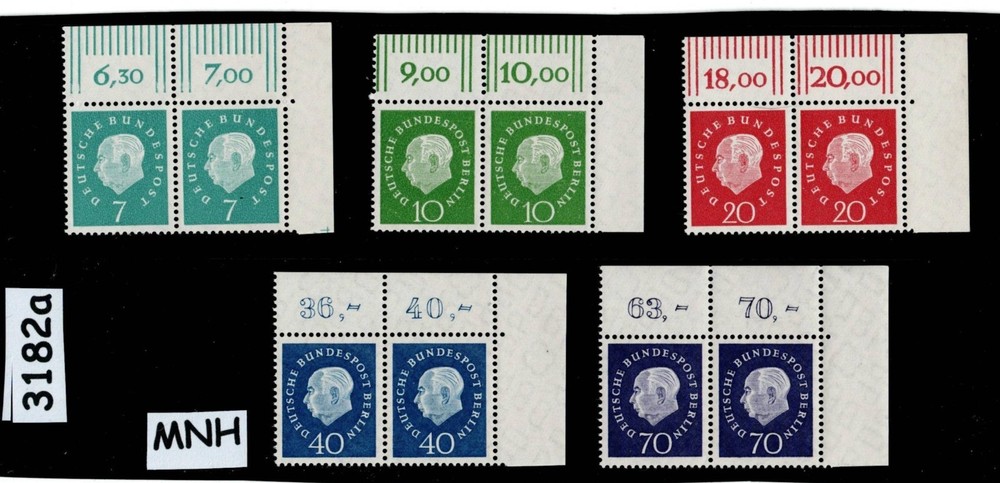 MNH stamp sets X2 Sc 793-797 1959 Theodor Heuss Bundespost Germany #3182a