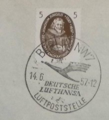 Germany Air Mail Stamp Cover Berlin Lufthansa Cancel 14.6.57 Multi-Color