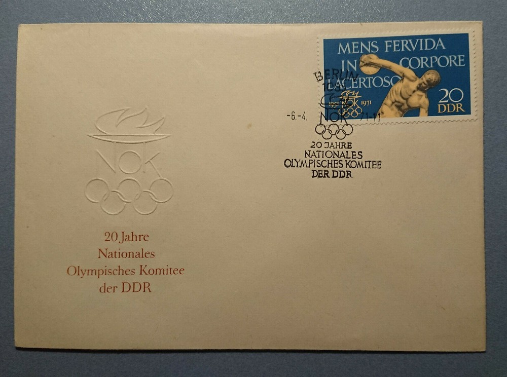 Vintage First Day Cover Stamp 20 Years National Olympic Committee of the GDR