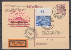 Germany Airmail 1931 Polar Flight Zeppelin to New York (Mi 457 with OR) card