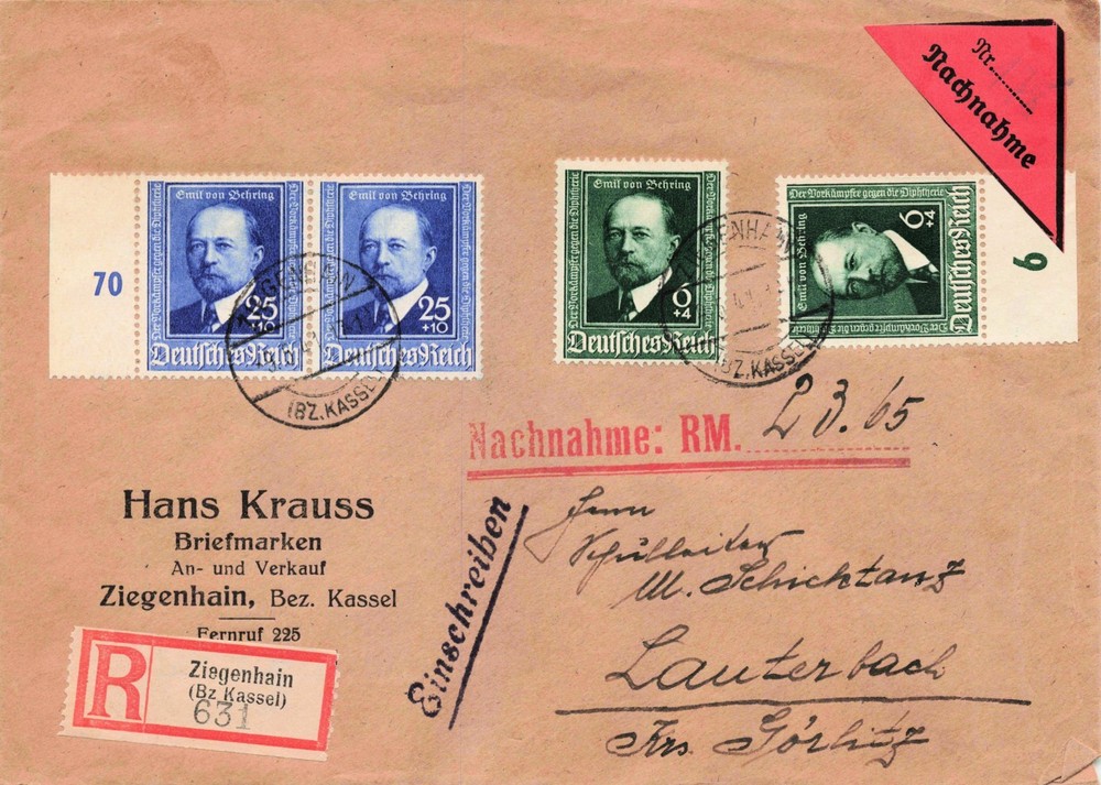 1940 Germany Registered Cash on Delivery Cover Behring Plate No Stamp Dealer