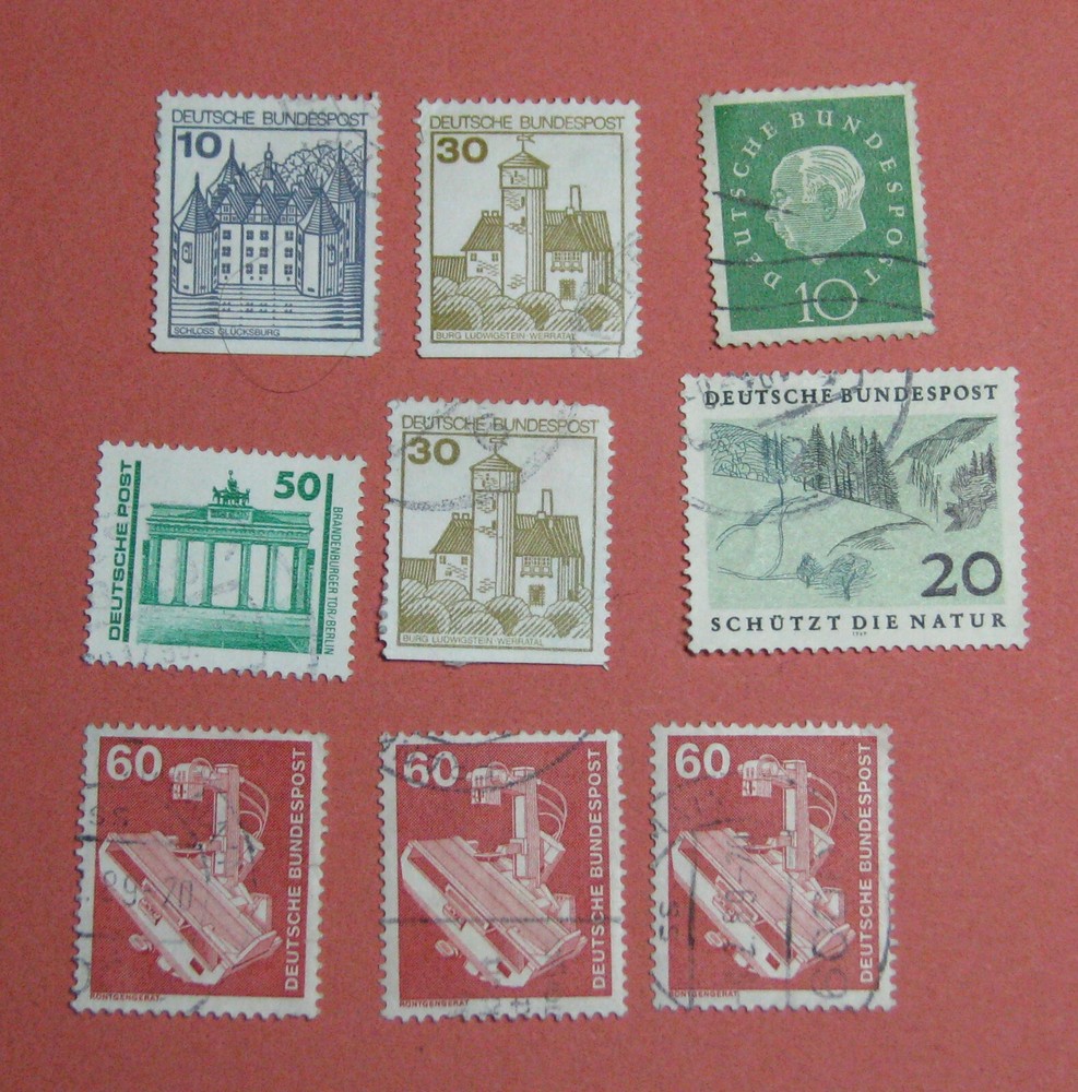 GERMANY 8 DEUTSCHE BUNDESPOST 1959 1977 & 1 DEUTSCHE POST 1990 Stamps